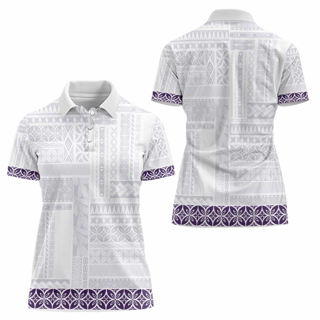 Samoa Siapo Purple Trimmed Women Polo Shirt Samoa White Sunday - Polynesian Pride