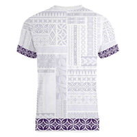 Samoa Siapo Purple Trimmed Women V-Neck T-Shirt Samoa White Sunday - Polynesian Pride