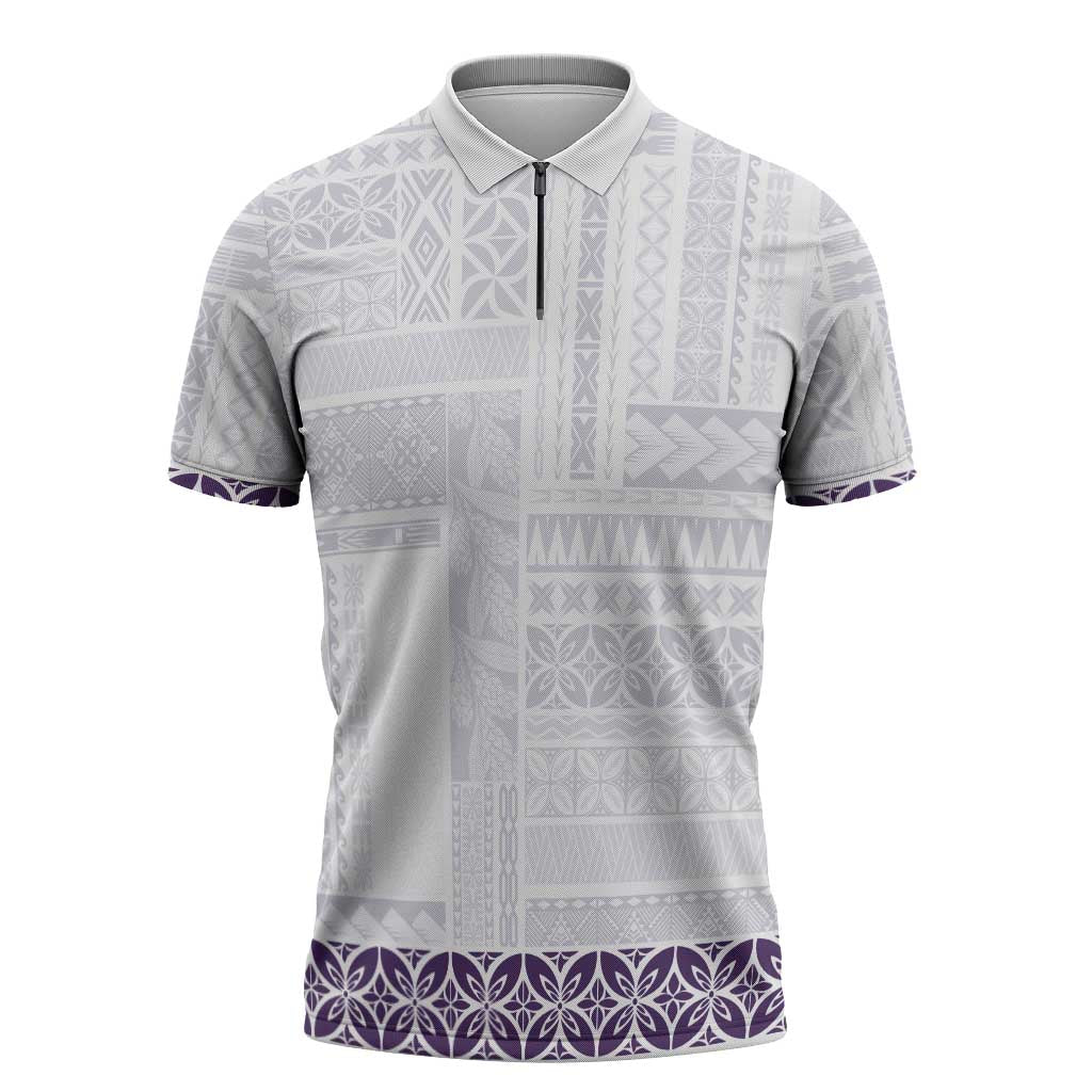 Samoa Siapo Purple Trimmed Zipper Polo Shirt Samoa White Sunday - Polynesian Pride