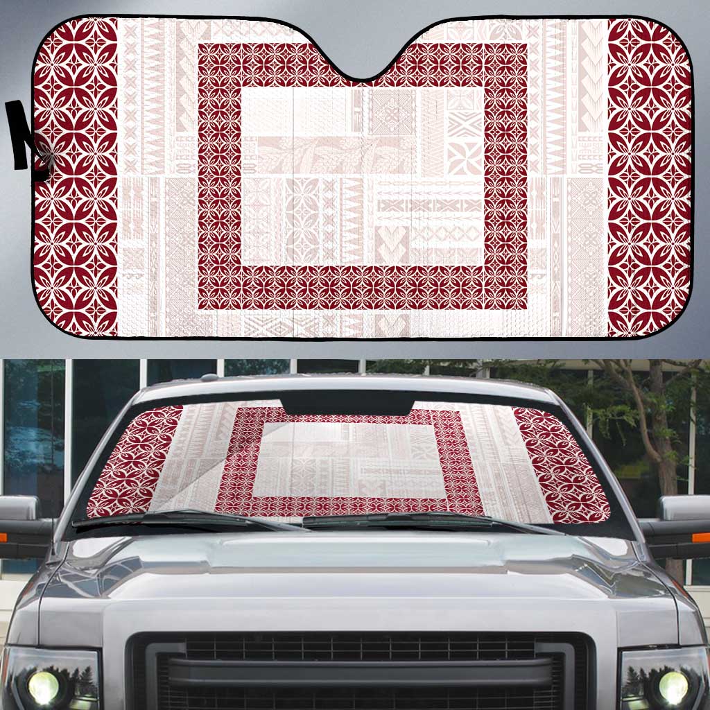 Samoa Siapo Red Trimmed Auto Sun Shade Samoa White Sunday - Polynesian Pride