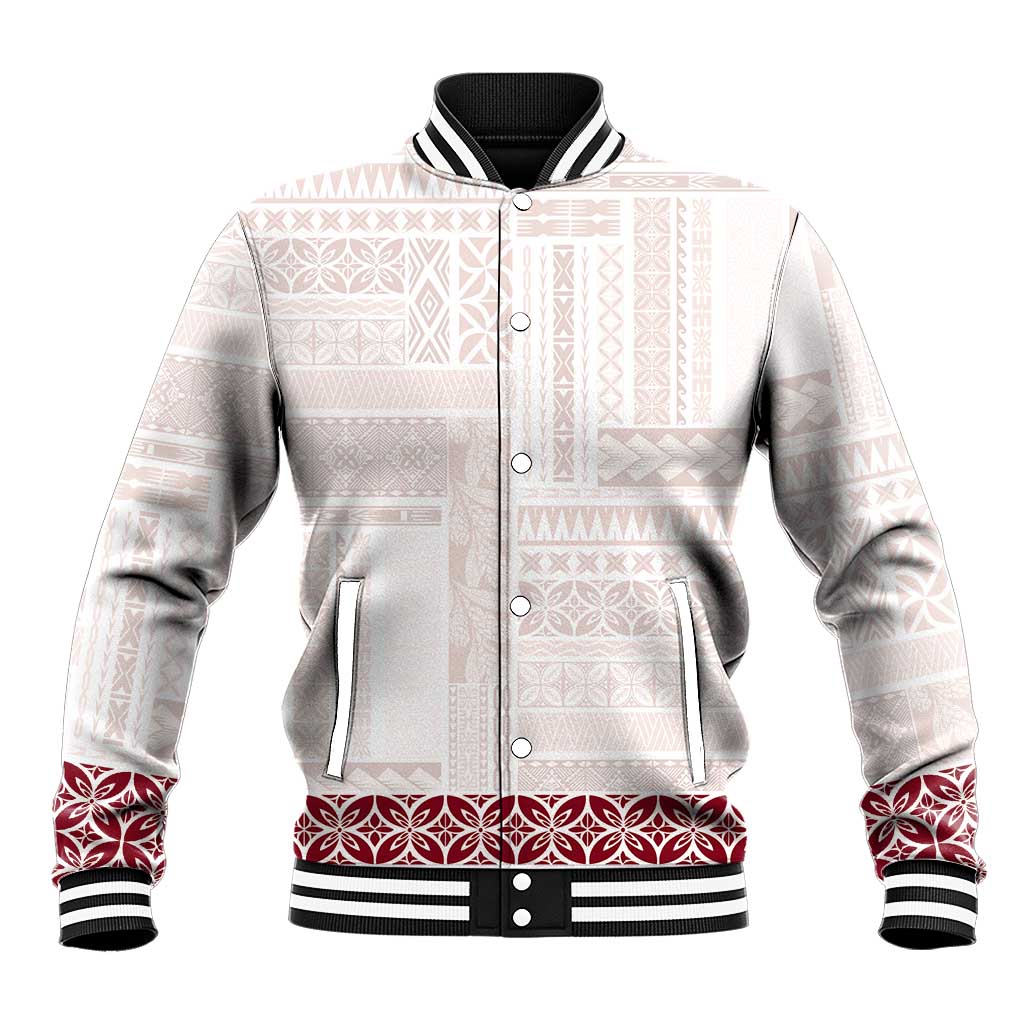 Samoa Siapo Red Trimmed Baseball Jacket Samoa White Sunday - Polynesian Pride