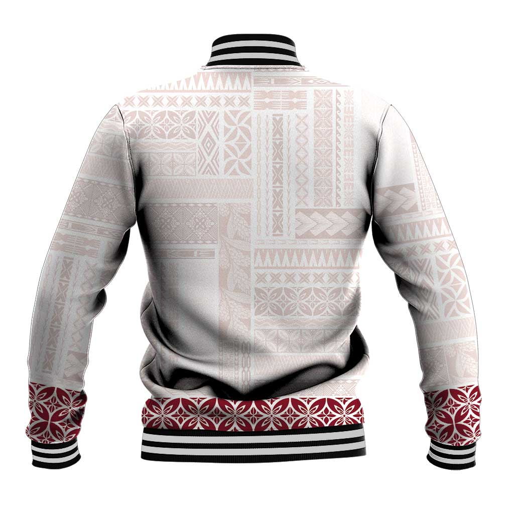 Samoa Siapo Red Trimmed Baseball Jacket Samoa White Sunday - Polynesian Pride