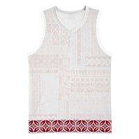 Samoa Siapo Red Trimmed Basketball Jersey Samoa White Sunday - Polynesian Pride