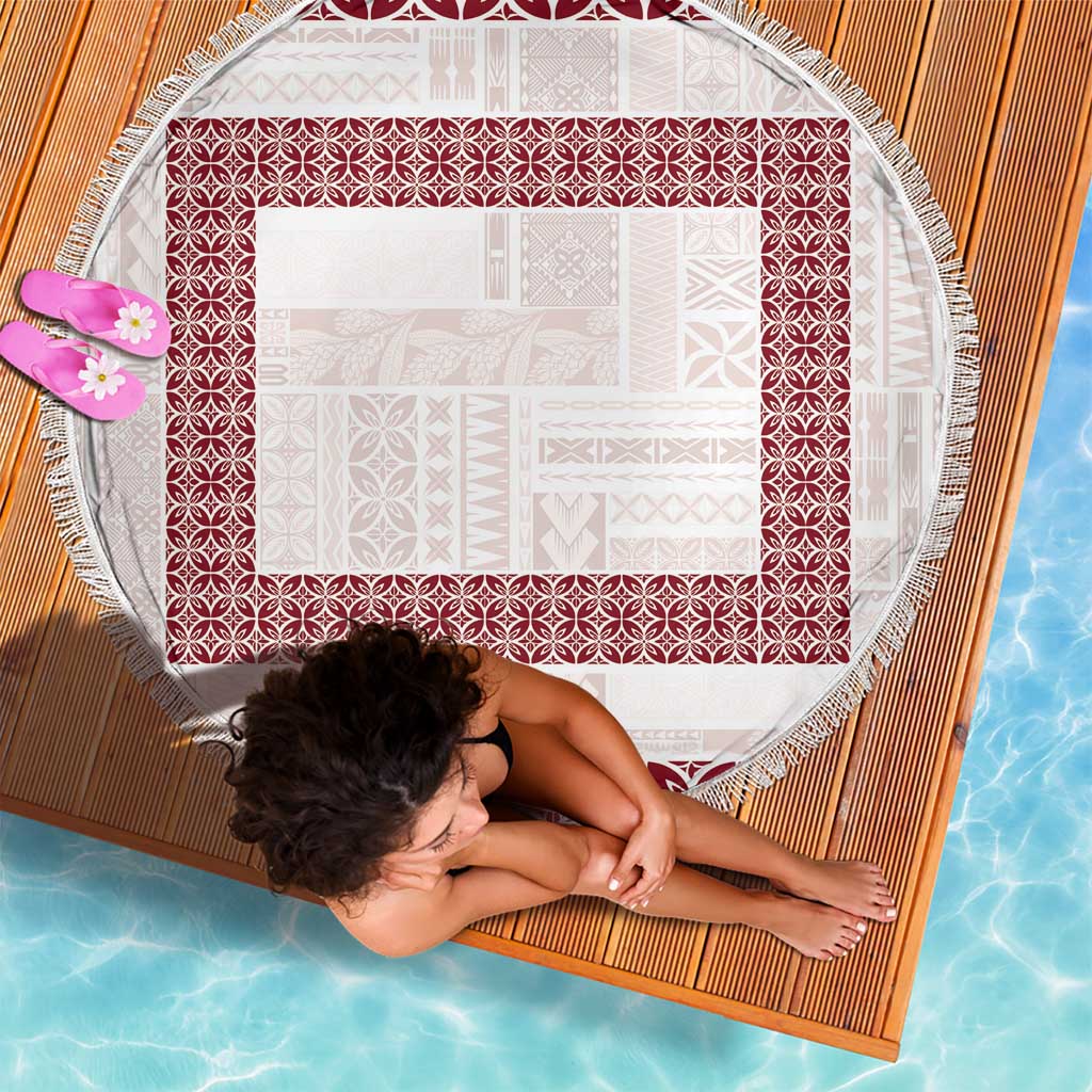 Samoa Siapo Red Trimmed Beach Blanket Samoa White Sunday - Polynesian Pride