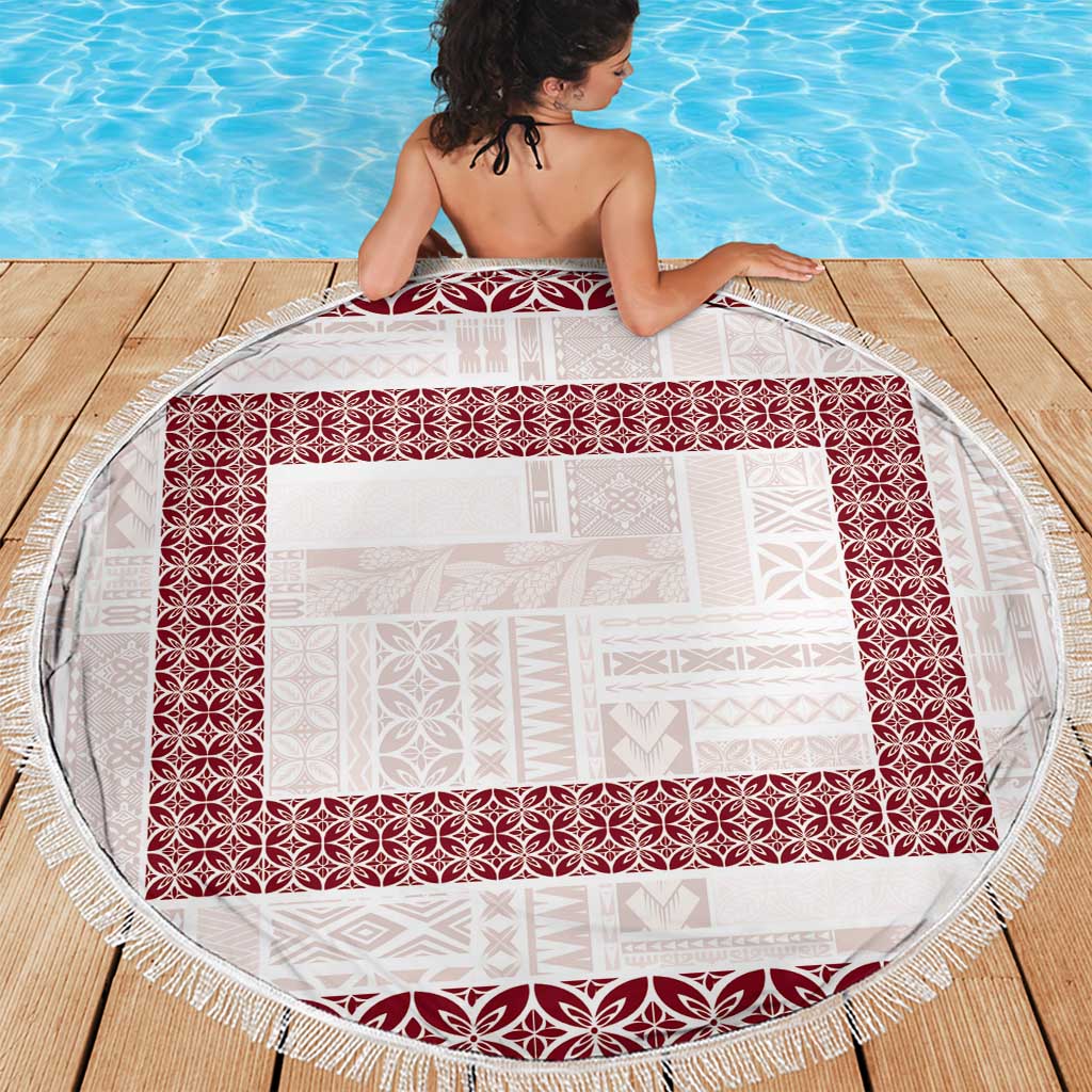 Samoa Siapo Red Trimmed Beach Blanket Samoa White Sunday - Polynesian Pride