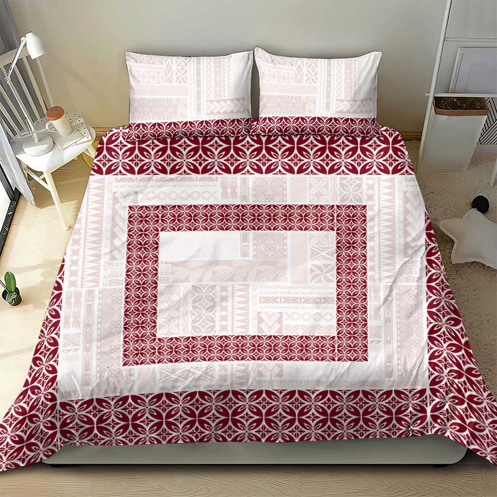 Samoa Siapo Red Trimmed Bedding Set Samoa White Sunday - Polynesian Pride
