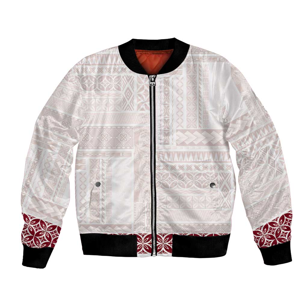 Samoa Siapo Red Trimmed Bomber Jacket Samoa White Sunday LT01 Unisex Red - Polynesian Pride