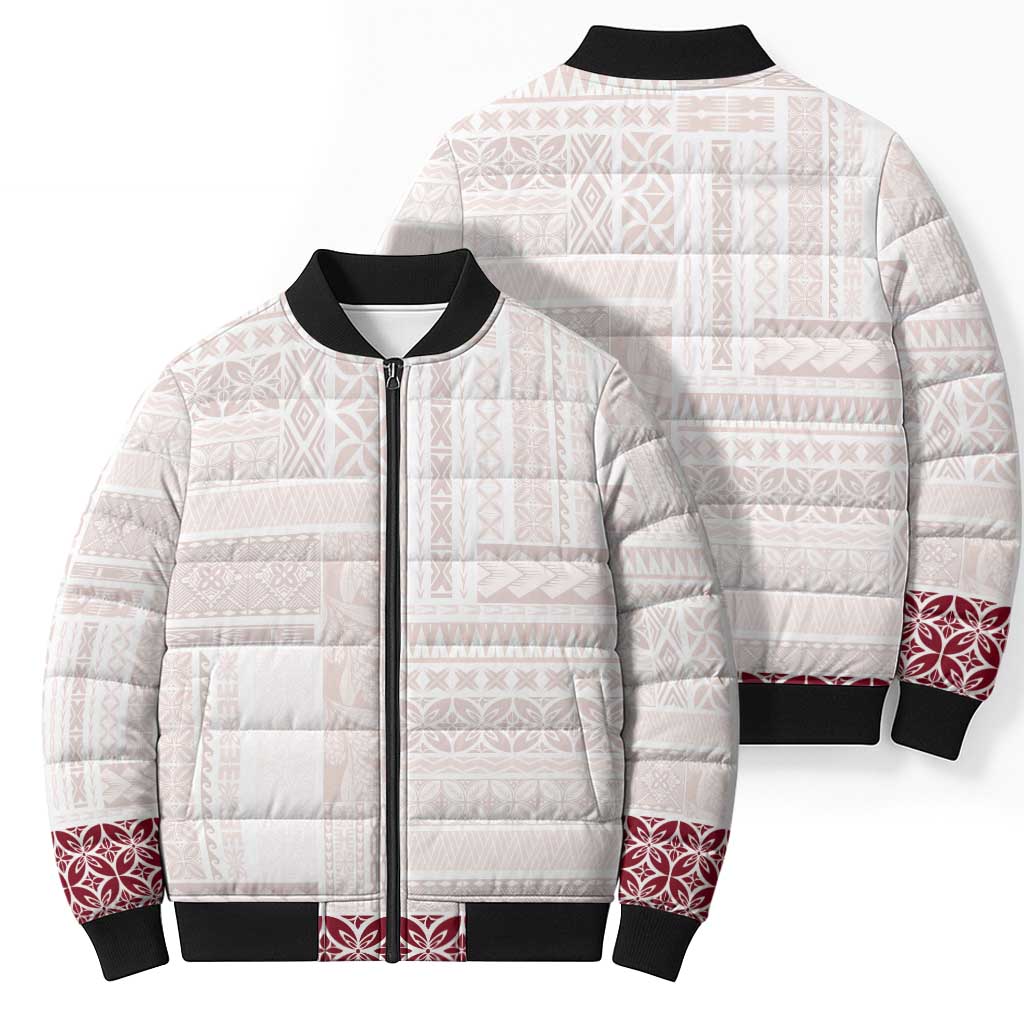 Samoa Siapo Red Trimmed Bomber Puffer Jacket Samoa White Sunday - Polynesian Pride