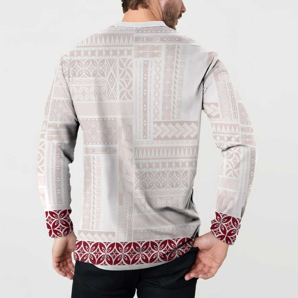Samoa Siapo Red Trimmed Button Sweatshirt Samoa White Sunday - Polynesian Pride