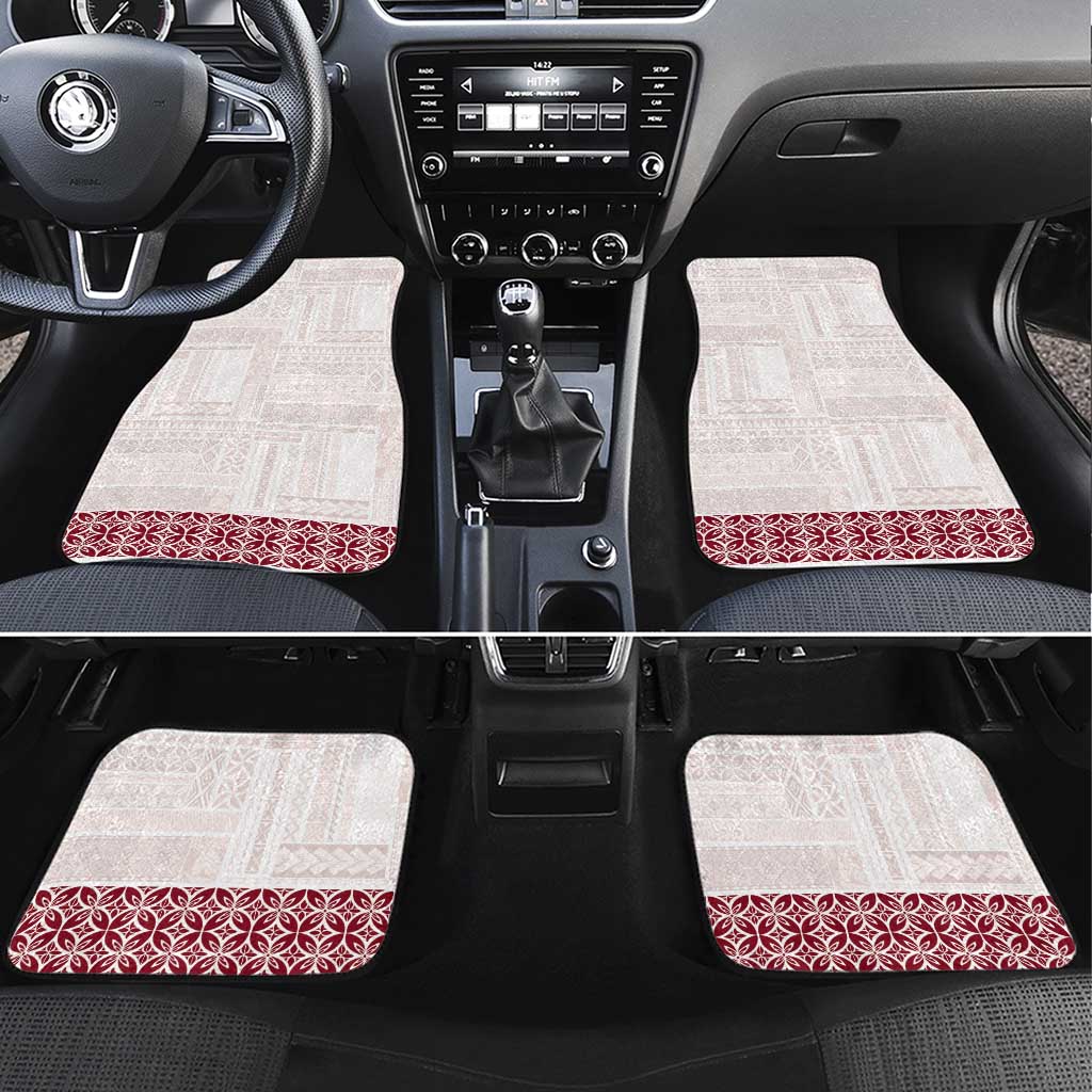 Samoa Siapo Red Trimmed Car Mats Samoa White Sunday LT01 Set 4pcs Red - Polynesian Pride