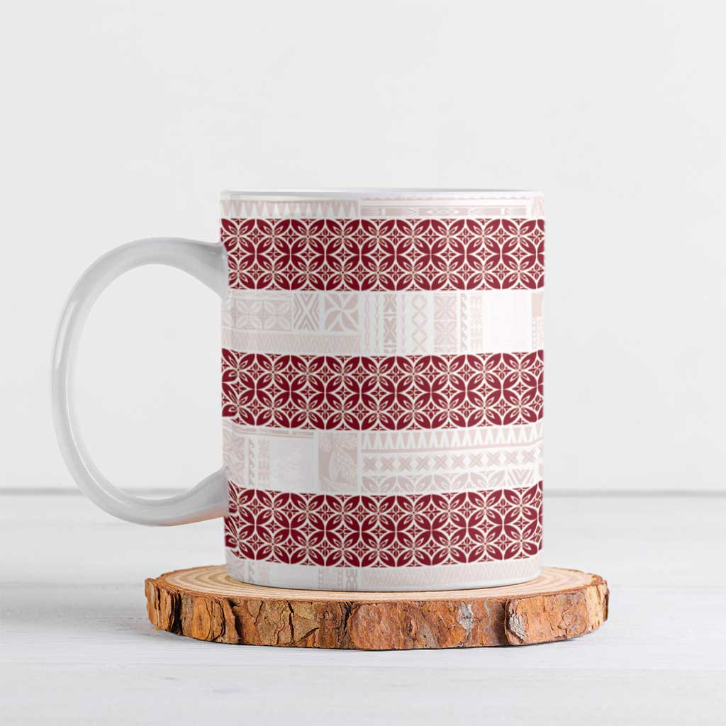Samoa Siapo Red Trimmed Ceramic Mug Samoa White Sunday - Polynesian Pride