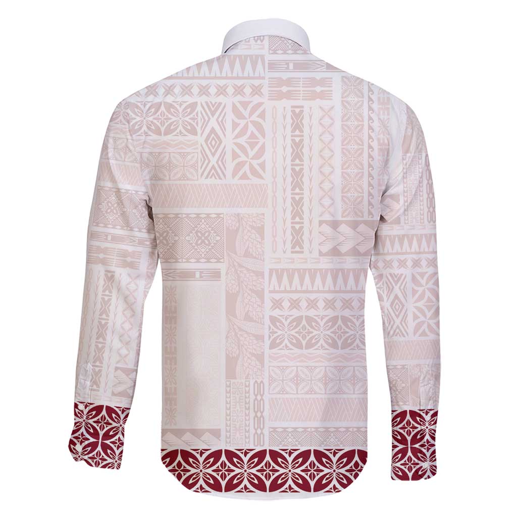 Samoa Siapo Red Trimmed Family Matching Long Sleeve Bodycon Dress and Hawaiian Shirt Samoa White Sunday - Polynesian Pride