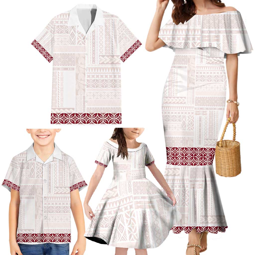 Samoa Siapo Red Trimmed Family Matching Mermaid Dress and Hawaiian Shirt Samoa White Sunday - Polynesian Pride