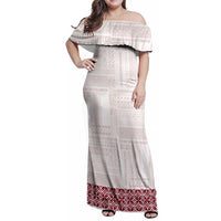 Samoa Siapo Red Trimmed Family Matching Off Shoulder Maxi Dress and Hawaiian Shirt Samoa White Sunday - Polynesian Pride