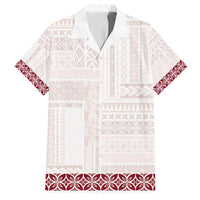 Samoa Siapo Red Trimmed Family Matching Off Shoulder Short Dress and Hawaiian Shirt Samoa White Sunday - Polynesian Pride