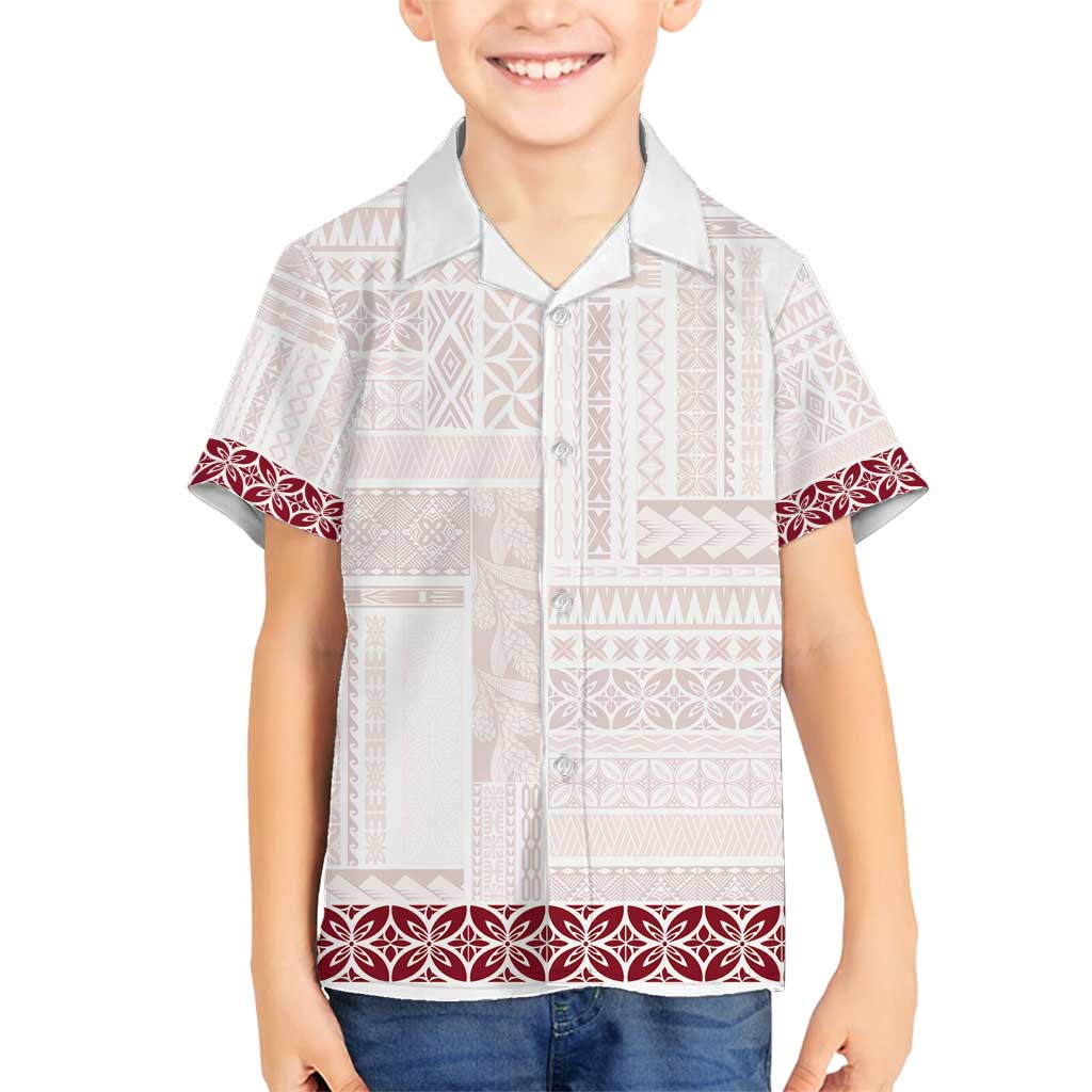 Samoa Siapo Red Trimmed Family Matching Off Shoulder Short Dress and Hawaiian Shirt Samoa White Sunday - Polynesian Pride
