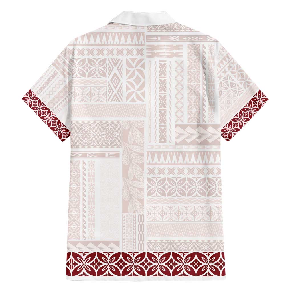 Samoa Siapo Red Trimmed Family Matching Short Sleeve Bodycon Dress and Hawaiian Shirt Samoa White Sunday - Polynesian Pride