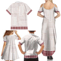 Samoa Siapo Red Trimmed Family Matching Summer Maxi Dress and Hawaiian Shirt Samoa White Sunday - Polynesian Pride