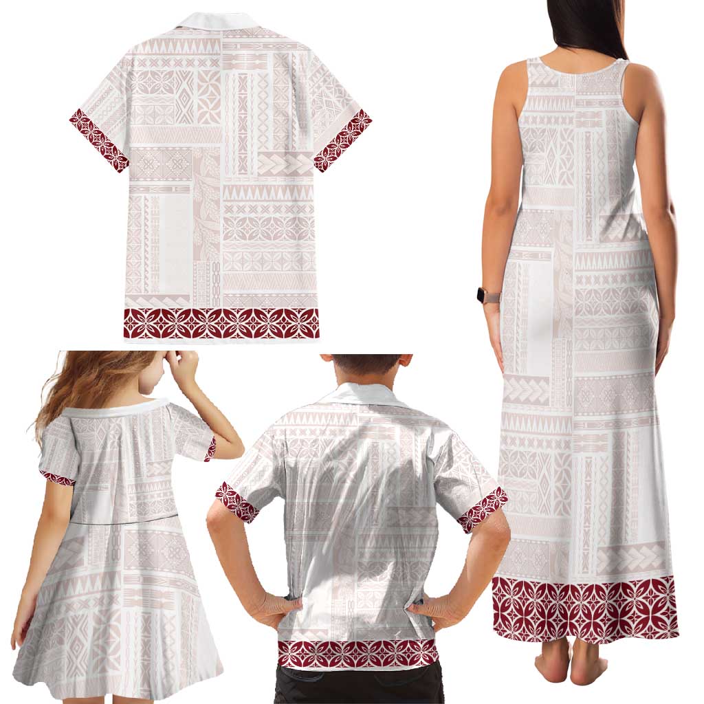 Samoa Siapo Red Trimmed Family Matching Tank Maxi Dress and Hawaiian Shirt Samoa White Sunday - Polynesian Pride
