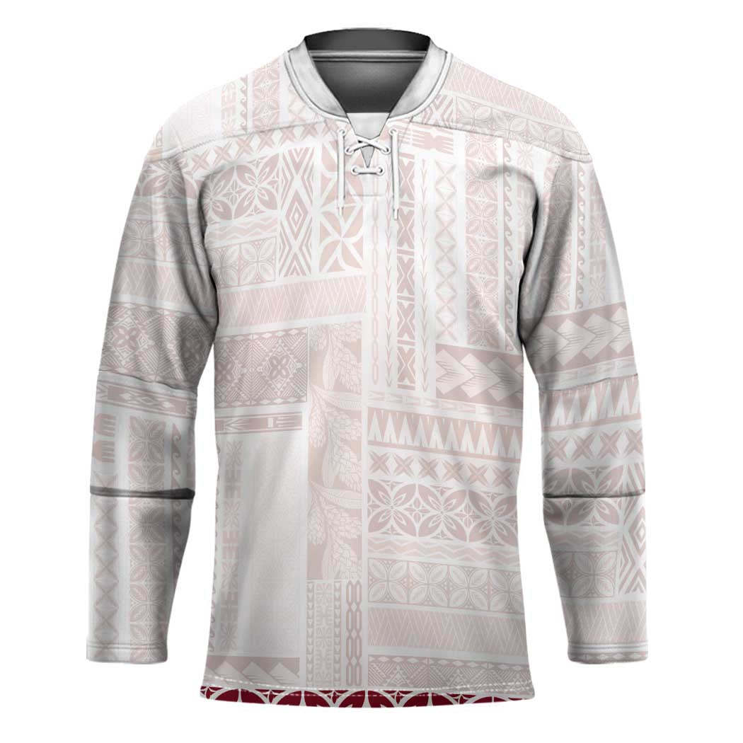 Samoa Siapo Red Trimmed Hockey Jersey Samoa White Sunday - Polynesian Pride