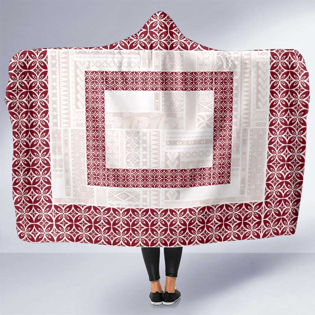 Samoa Siapo Red Trimmed Hooded Blanket Samoa White Sunday LT01 One Size Red - Polynesian Pride