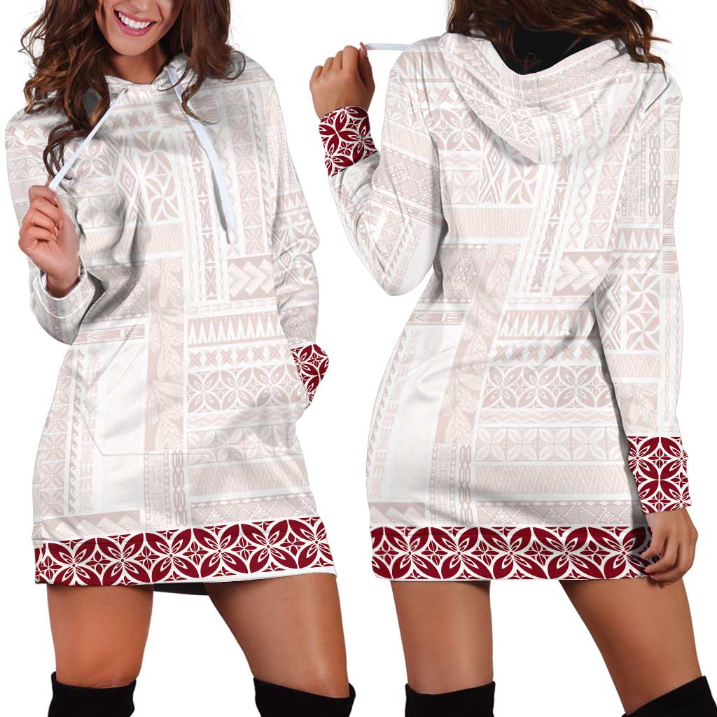 Samoa Siapo Red Trimmed Hoodie Dress Samoa White Sunday - Polynesian Pride