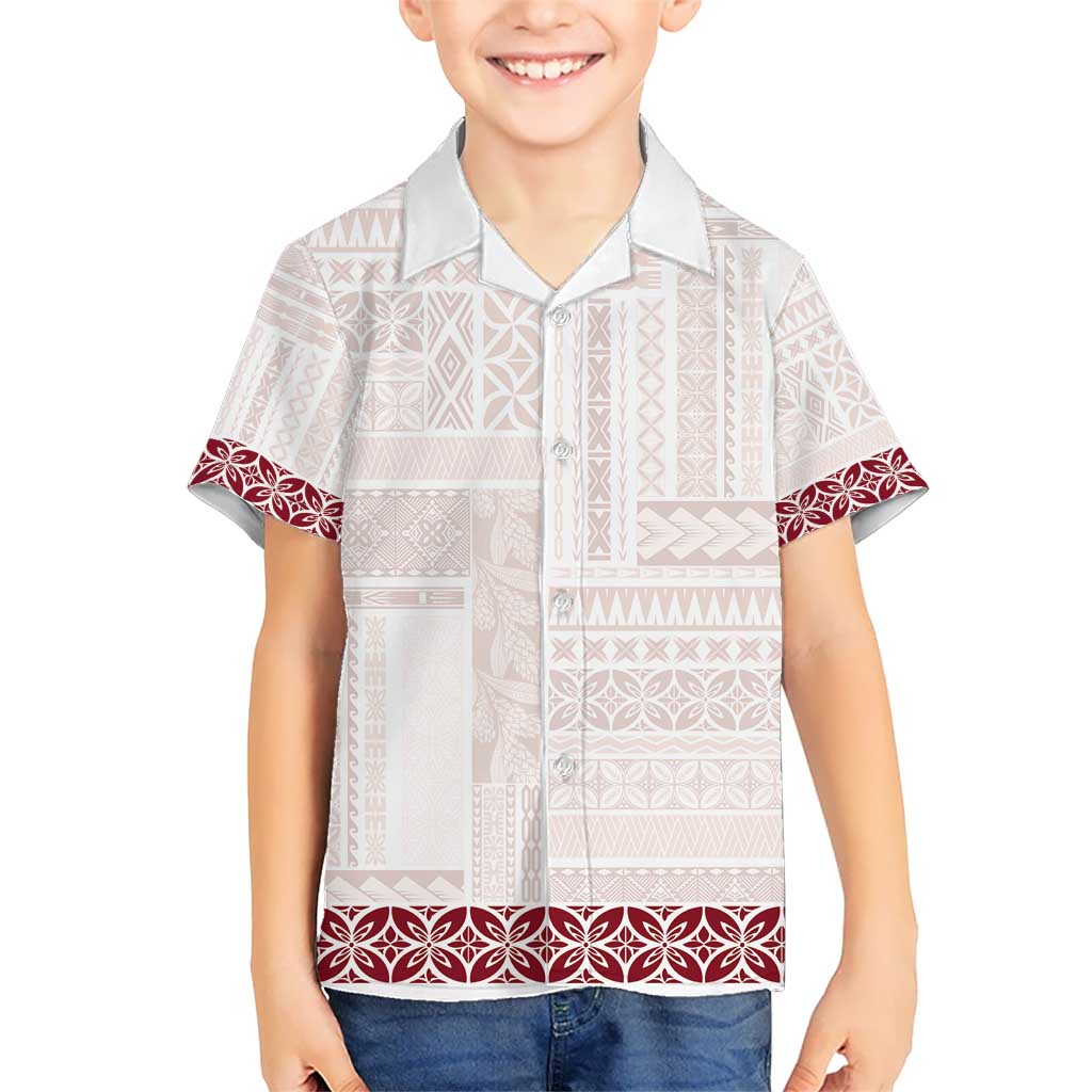 Samoa Siapo Red Trimmed Kid Hawaiian Shirt Samoa White Sunday - Polynesian Pride
