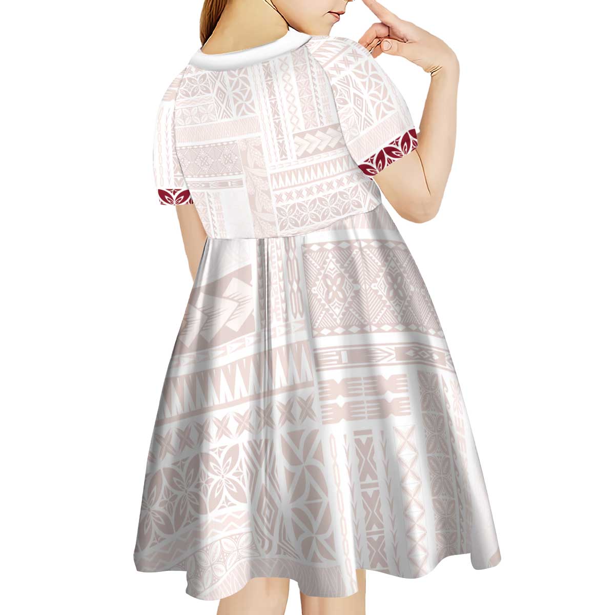 Samoa Siapo Red Trimmed Kid Short Sleeve Dress Samoa White Sunday - Polynesian Pride