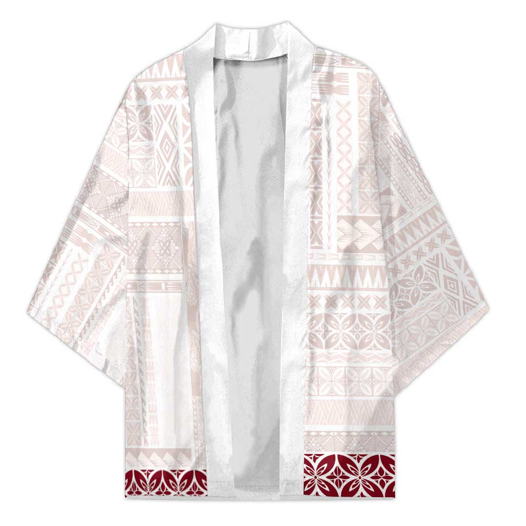 Samoa Siapo Red Trimmed Kimono Samoa White Sunday - Polynesian Pride