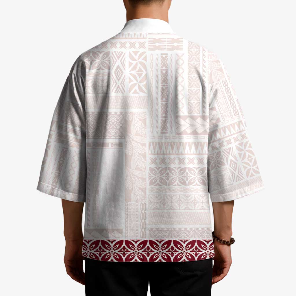 Samoa Siapo Red Trimmed Kimono Samoa White Sunday - Polynesian Pride