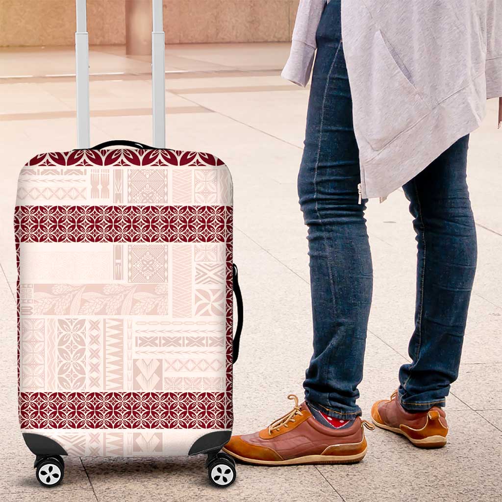 Samoa Siapo Red Trimmed Luggage Cover Samoa White Sunday LT01 Red - Polynesian Pride