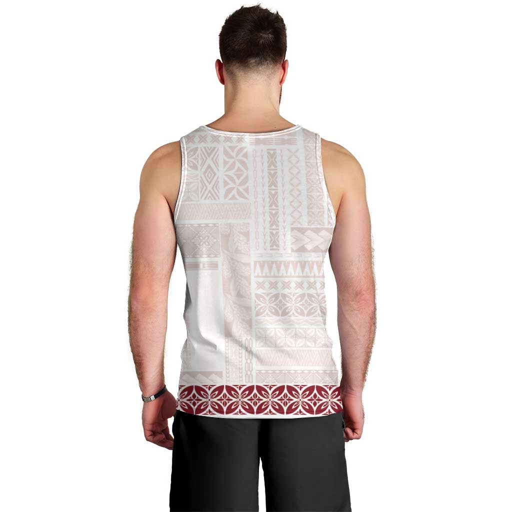 Samoa Siapo Red Trimmed Men Tank Top Samoa White Sunday - Polynesian Pride