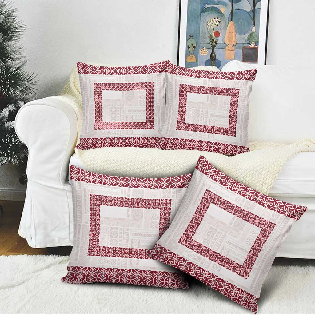 Samoa Siapo Red Trimmed Pillow Cover Samoa White Sunday - Polynesian Pride