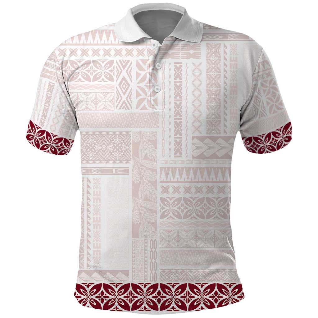 Samoa Siapo Red Trimmed Polo Shirt Samoa White Sunday - Polynesian Pride