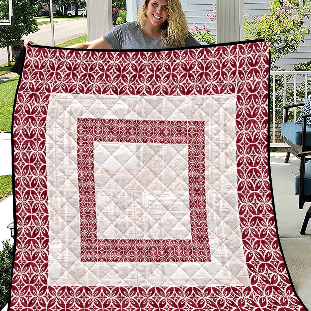 Samoa Siapo Red Trimmed Quilt Samoa White Sunday LT01 Red - Polynesian Pride