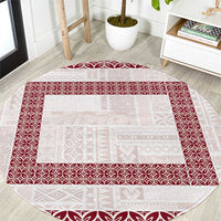 Samoa Siapo Red Trimmed Round Carpet Samoa White Sunday - Polynesian Pride