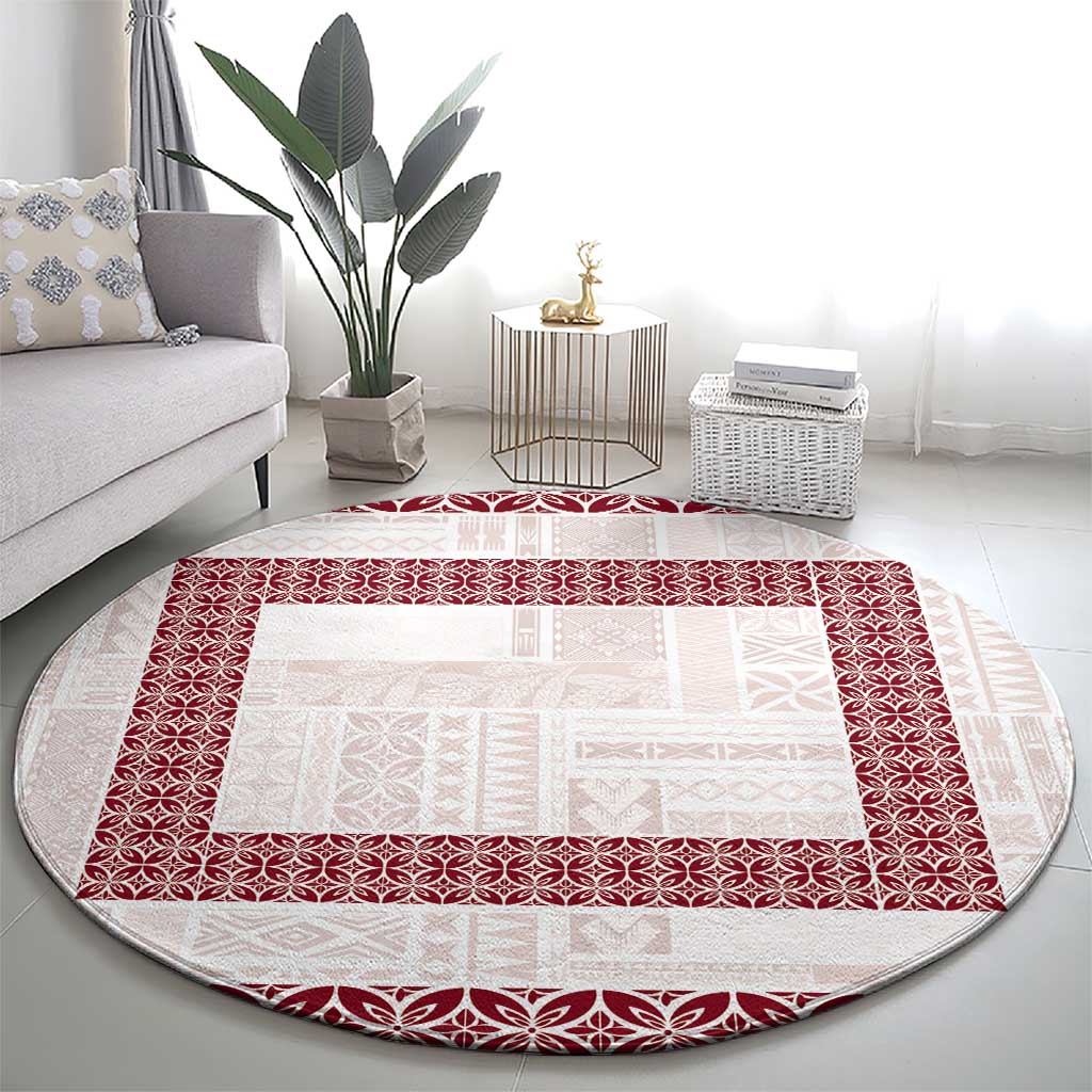 Samoa Siapo Red Trimmed Round Carpet Samoa White Sunday - Polynesian Pride