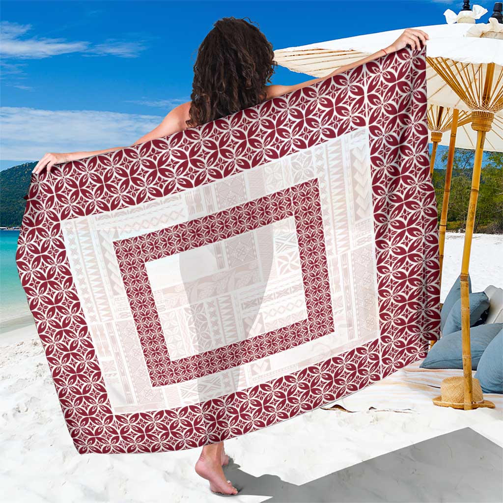 Samoa Siapo Red Trimmed Sarong Samoa White Sunday - Polynesian Pride