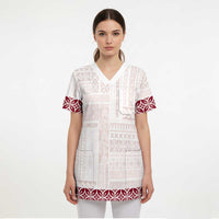 Samoa Siapo Red Trimmed Scrub Top Samoa White Sunday - Polynesian Pride