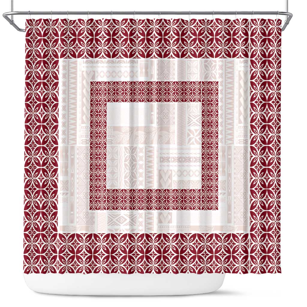Samoa Siapo Red Trimmed Shower Curtain Samoa White Sunday - Polynesian Pride