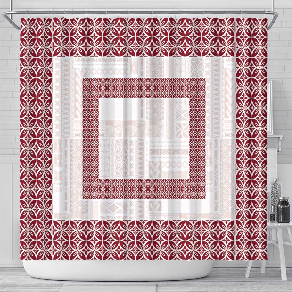 Samoa Siapo Red Trimmed Shower Curtain Samoa White Sunday - Polynesian Pride