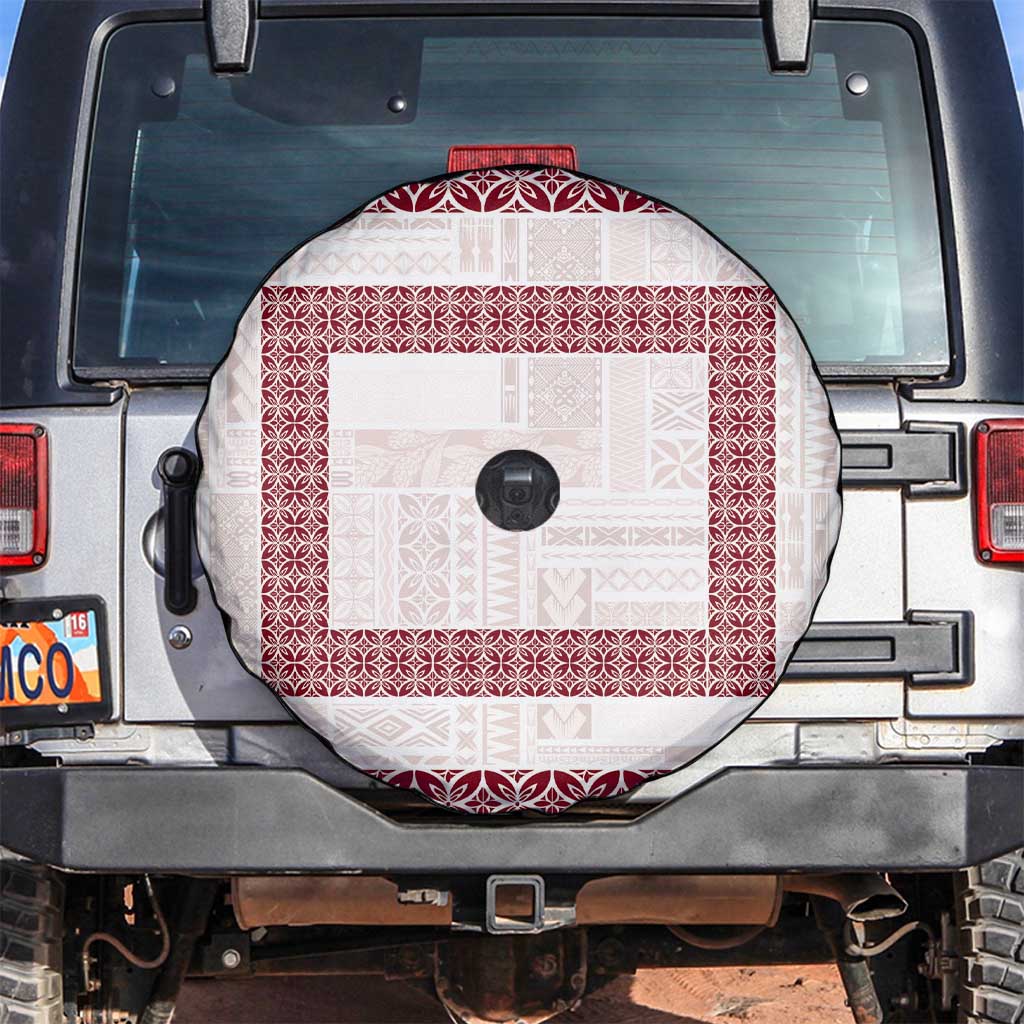 Samoa Siapo Red Trimmed Spare Tire Cover Samoa White Sunday LT01 Red - Polynesian Pride