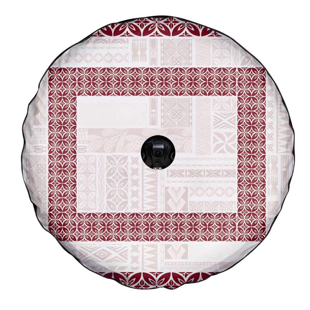 Samoa Siapo Red Trimmed Spare Tire Cover Samoa White Sunday - Polynesian Pride