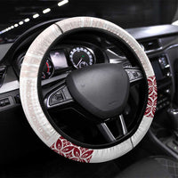 Samoa Siapo Red Trimmed Steering Wheel Cover Samoa White Sunday - Polynesian Pride