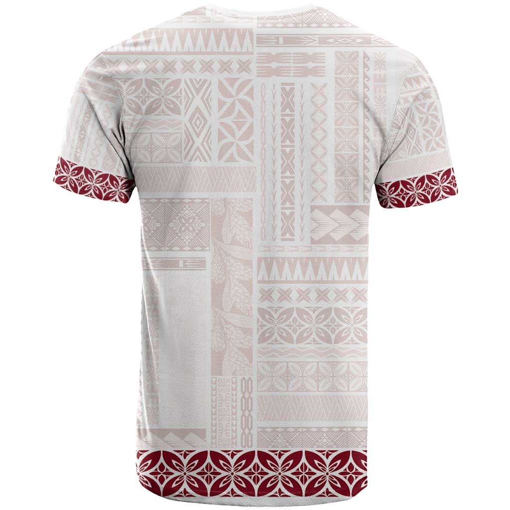Samoa Siapo Red Trimmed T Shirt Samoa White Sunday - Polynesian Pride