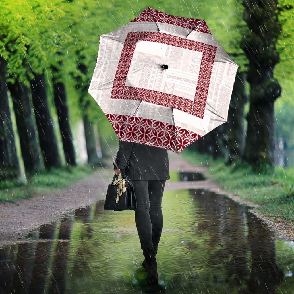Samoa Siapo Red Trimmed Umbrella Samoa White Sunday - Polynesian Pride