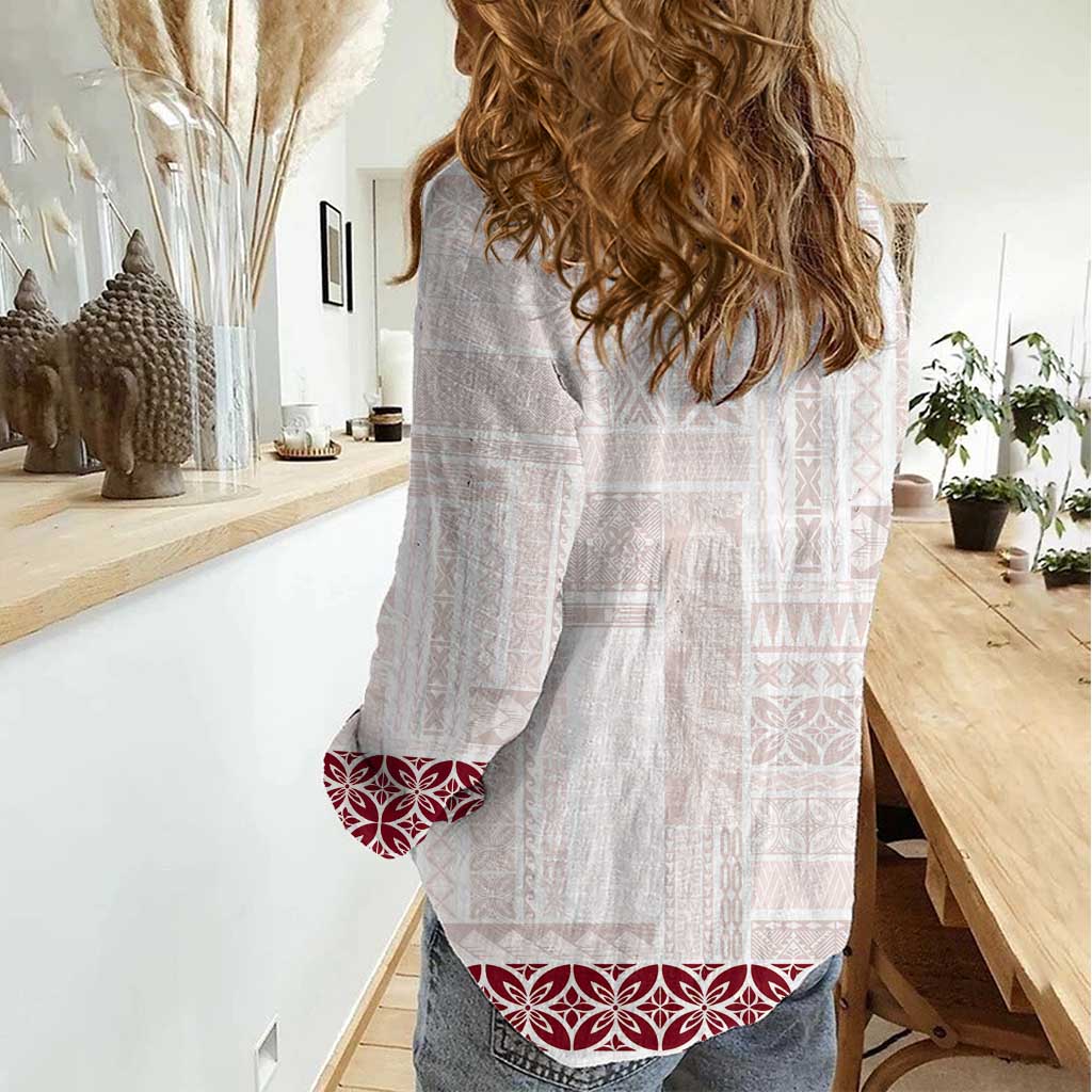 Samoa Siapo Red Trimmed Women Casual Shirt Samoa White Sunday - Polynesian Pride