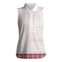 Samoa Siapo Red Trimmed Women Sleeveless Polo Shirt Samoa White Sunday - Polynesian Pride