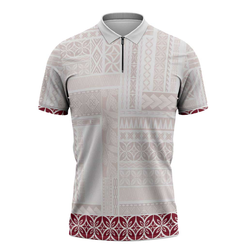 Samoa Siapo Red Trimmed Zipper Polo Shirt Samoa White Sunday - Polynesian Pride