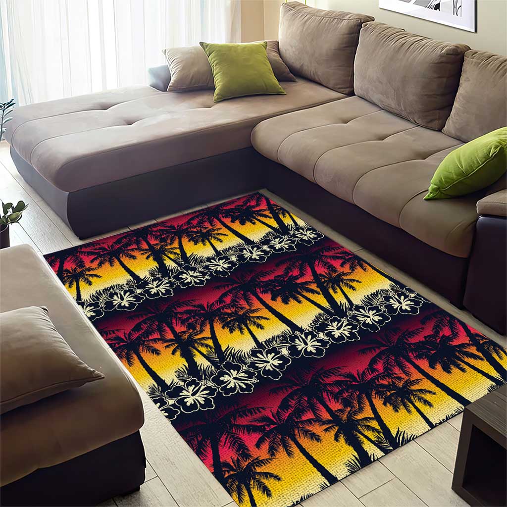 Hawaii Hibiscus Palm Tree Sunset Area Rug Tropical Style - Polynesian Pride